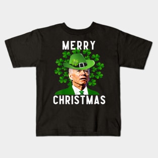 Funny Joe Biden Merry Christmas Confused St Patricks Day Kids T-Shirt